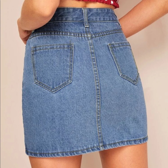 High Waisted Denim Jean Skirt Medium Wash - Picture 2 of 3
